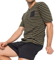 Pijama corto de algodón de dos piezas para hombre con bolsillo en el pecho y rayas, 957908 Negro/Oliva