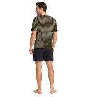 Pijama corto de algodón de dos piezas para hombre con bolsillo en el pecho y rayas, 957908 Negro/Oliva