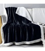 Wendbare Everlasting Comfort Plüsch-Sherpa-Fleecedecke Kuscheldecke 127 x 165 cm Schwarz