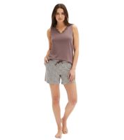 trendiger Damen Pyjama Baumwoll-Shorty mit Punkten und Spitze kurzes Schlafanzug-Set 959182 Braun/Grau