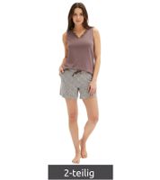 Pyjama court deux pièces tendance pour femme, en coton à pois et dentelle, coloris marron/gris 959182