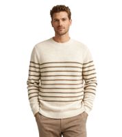 Stylischer ESPRIT Herren Pullover – Baumwoll-Strickpullover mit Streifen Rundhals-Sweater in Elfenbein/Khaki
