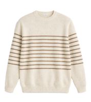 Stylischer ESPRIT Herren Pullover – Baumwoll-Strickpullover mit Streifen Rundhals-Sweater in Elfenbein/Khaki