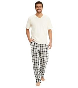 Ensemble pyjama homme à carreaux en coton bio beige