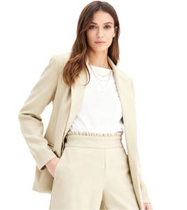 Blazer clásico de lino con forro a rayas para mujer, corte holgado, 965058 Beige