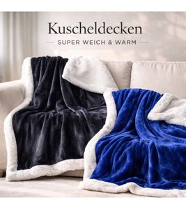 Reversible Everlasting Comfort Plush Sherpa Fleece Blanket, 127 x 165 cm, Blue, Black, Burgundy, and Snow White