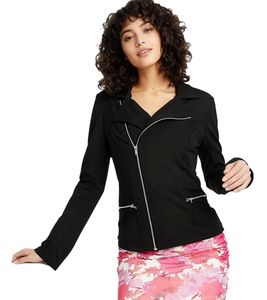 asymmetrische Damen Shirt-Jacke im Biker-Style mit Reißverschluss Strick-Jacke 950216 Schwarz