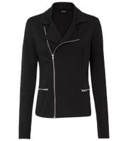 asymmetrische Damen Shirt-Jacke im Biker-Style mit Reißverschluss Strick-Jacke 950216 Schwarz