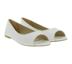 Ballerines intemporelles pour femme en similicuir, bout ouvert, blanches, réf. 936522
