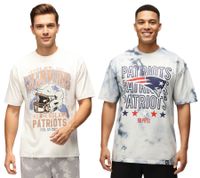 RE:COVERED X NFL New England Patriots Men's T-Shirt, Cotton Shirt in Ecru White or Tie-Dye Blue