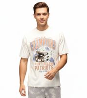 RE:COVERED X NFL New England Patriots Men's T-Shirt, Cotton Shirt in Ecru White or Tie-Dye Blue