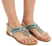 verspielte Damen Zehensteg-Sandale im Boho-Style Sommer-Schuhe Zehentrenner 933399 Mint/Bunt