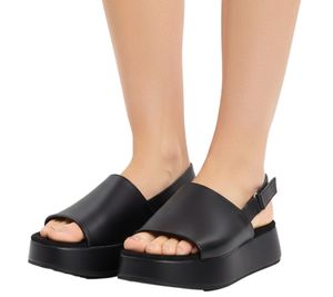 Sandali comodi con plateau da donna alla moda, scarpe estive con chiusura in velcro, 951891 Nero