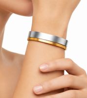 Calvin Klein Women's Two-Tone Bangle Set, Stainless Steel Bracelet, Jewelry KJ06BD2001 in Black/Gold, Silver/Rose Gold, Silver/Gold, or Dark Gray/Gold
