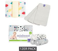 12-Pack Bambino Mio Baby Toddler Absorbent Inserts with Stay-Dry Top Layer - Reusable Cloth Diaper Inserts - White, Solid Color, Fruit Print, or Animal Print