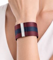 Trendy Calvin Klein women's genuine leather bracelet with a wide contrast stripe. Bracelet size XS (15cm) KJ9K in black, navy, red, or anthracite.