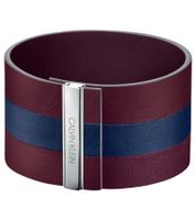 Trendy Calvin Klein women's genuine leather bracelet with a wide contrast stripe. Bracelet size XS (15cm) KJ9K in black, navy, red, or anthracite.