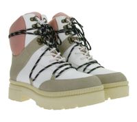 Modische Damen Stiefelette gefütterte Schnür-Boots Winter-Schuhe Desert-Boots 969448 Beige/Weiß/Rosa