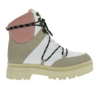 Modische Damen Stiefelette gefütterte Schnür-Boots Winter-Schuhe Desert-Boots 969448 Beige/Weiß/Rosa