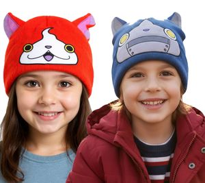 Yo-kai Watch Beanie Strick-Mütze Kinder Kopfbedeckung mit Ohren Jibanyan oder Robonyan Blau oder Orange/Pink