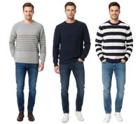Stylischer ESPRIT Herren Strick-Pullover mit Streifen oder Wellenmuster Rundhals-Sweater Baumwoll-Pullover Dunkelblau/Weiß, Grau oder Blau