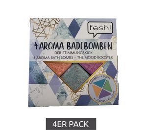 4er Pack fesh! Aroma Badebomben in vier verschiedene Farben und Duftrichtungen Bade-Zubehör Welness Blau/Lila/Orange/Gelb