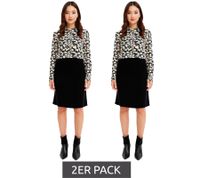 2er Sparpack Damen ausgestellter Midi-Rock stylischer Strick-Rock 970081 Schwarz 
