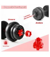 Verstellbare ZERRO SPORT Kurz-Hanteln-Set mit Verbindungsstahlrohr Lang-Hanteln Dumbbell Fitness-Zubehör 20kg Schwarz/Rot