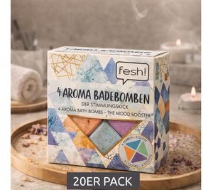 20-Pack fesh! Aroma Bath Bombs in Four Different Colors and Scents - Sustainable Bath Accessories - 20 x 40g Wellness Blue/Purple/Orange/Yellow
