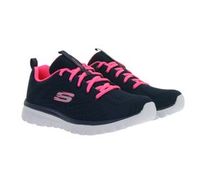 sportliche SKECHERS Graceful Damen Turn-Schuhe mit Memory Foam low Sneaker mit Logo-Patch im Metallic-Look Sport-Schuhe 12615-NVHP Blau/Pink/Weiß