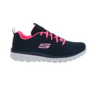 sportliche SKECHERS Graceful Damen Turn-Schuhe mit Memory Foam low Sneaker mit Logo-Patch im Metallic-Look Sport-Schuhe 12615-NVHP Blau/Pink/Weiß