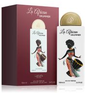 Lattafa La African Drummer Eau de Parfum, a fruity-fresh body perfume with a warm, oriental aura, in 100ml white.