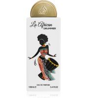 Lattafa La African Drummer Eau de Parfum, a fruity-fresh body perfume with a warm, oriental aura, in 100ml white.