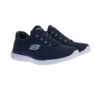 praktische SKECHERS Summits Damen Turn-Schuhe mit Memory Foam low Sneaker Slip-In Sport-Schuhe 12985-NVLB Blau/Weiß