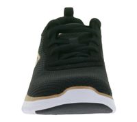 stoßdämpfende SKECHERS Flex Appeal 4.0 Damen Turn-Schuhe mit Air-Cooled Memory Foam Low Sneaker mit Logo-Patch Sport-Schuhe 149303-BKRG Schwarz/Weiß/Rosegold