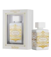 Lattafa Badee Al Oud Honor & Glory Eau de Parfum au caractère oriental boisé intense, défini par la chaleur et la profondeur du oud. Parfum pour le corps en flacon blanc de 100 ml.