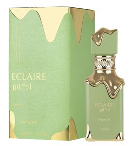 Lattafa Eclaire Pistache, an exceptional unisex fragrance, is a sweet and creamy body perfume for women and men, 100ml, green.