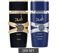 Lattafa Asad and Zanzibar Men's Eau de Parfum and Elegant Body Fragrance Set, 100ml each, Black