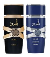 Lattafa Asad and Zanzibar Men's Eau de Parfum and Elegant Body Fragrance Set, 100ml each, Black