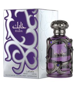 Aromatic Lattafa Habik Men's Eau de Parfum, Spicy Body Fragrance with Lavender, 100ml, Black
