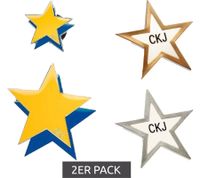 2-Pack Calvin Klein Star-Design Pin-Up Brooches, Stainless Steel Enamel Pin-Ups KJJNDH200, Yellow/Navy/Silver or Silver/Gold/White