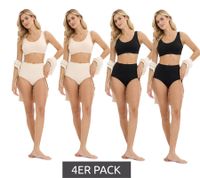 Confezione da 4 comodi slip a vita alta da donna in microfibra liscia, intimo sostenibile a vita alta 952192 Nero/Beige