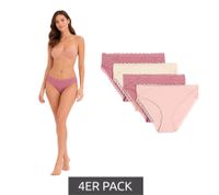 Pack de 4 bragas de algodón orgánico para mujer, lencería de encaje 957902 rosa claro/rosa/beige