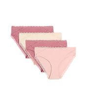 Pack de 4 bragas de algodón orgánico para mujer, lencería de encaje 957902 rosa claro/rosa/beige