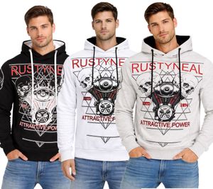 Cool Men's Hoodie with Rock-Style Print - Sweatshirt 19148 - Gray, White, or Black