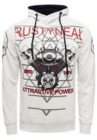 Cool Men's Hoodie with Rock-Style Print - Sweatshirt 19148 - Gray, White, or Black