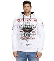 Cool Men's Hoodie with Rock-Style Print - Sweatshirt 19148 - Gray, White, or Black