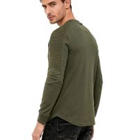 Urbanes Sweatshirt für Herren mit geripptem Ärmeldesign Pullover Sweater 19056 in Grau Melange, Lime-Grün, Rosa, Hell Braun, Hell Grün, Khaki, Marine-Blau oder Schwarz