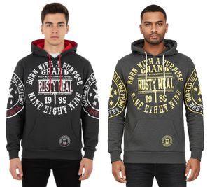 Sweat à capuche homme polyvalent avec imprimés de marque tendance - Sweat à capuche 19078 Anthracite avec jaune ou rouge