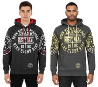 Sweat à capuche homme polyvalent avec imprimés de marque tendance - Sweat à capuche 19078 Anthracite avec jaune ou rouge